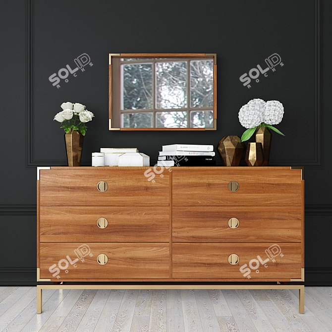 West Elm Malone Walnut Set - Sleek and Stylish 3D model image 2