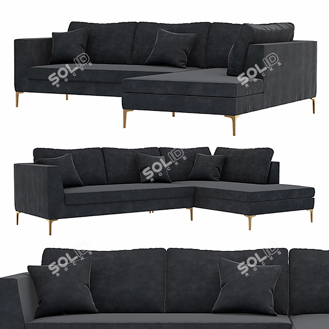 Luxury Velvet Edlyn Corner Sofa 3D model image 1