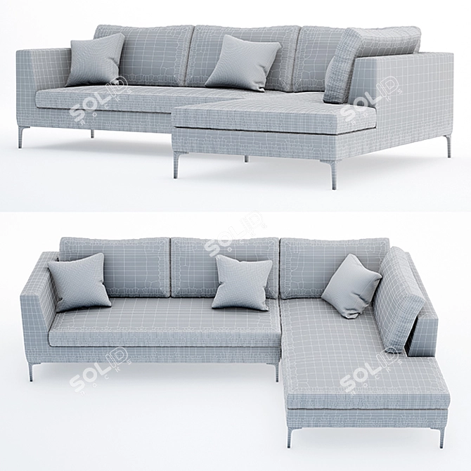 Luxury Velvet Edlyn Corner Sofa 3D model image 3