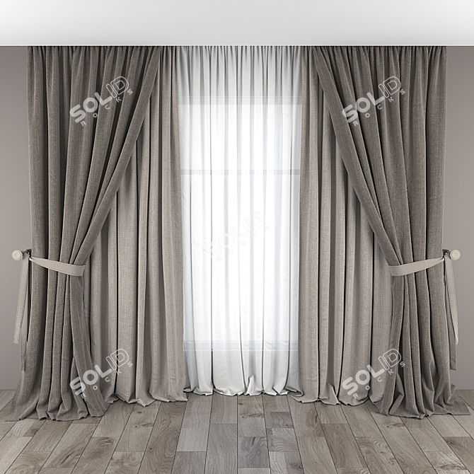Elegant Curtains and Tulle Set 3D model image 1