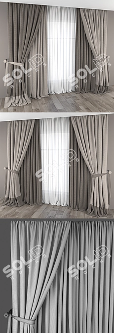 Elegant Curtains and Tulle Set 3D model image 3