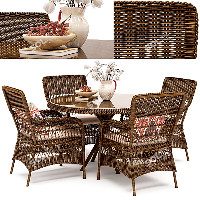 Georgia Garden Rattan Dining Set 3D model image 1