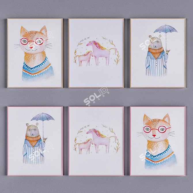 Whimsical Kids Art Prints 3D model image 1