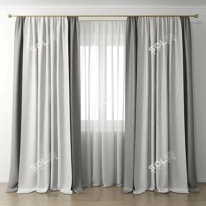 Elegant Window Drapes 3D model image 1