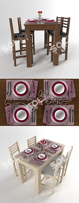 Modern Aurora Dining Set 3D model image 2