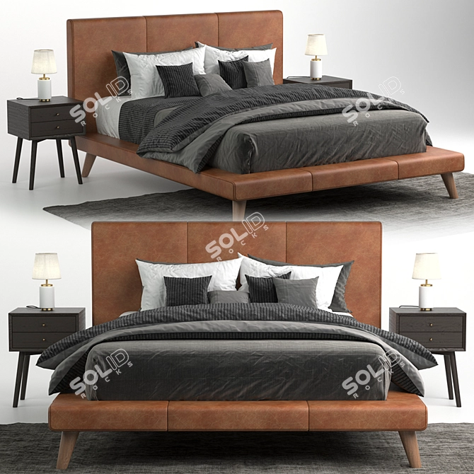 Modern Leather Bed: Sleek and Stylish 3D model image 1