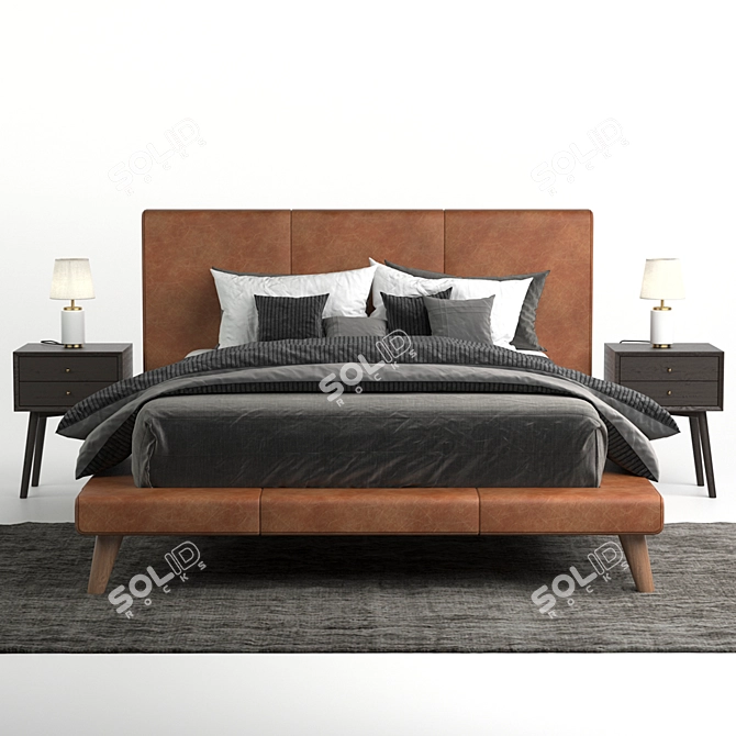 Modern Leather Bed: Sleek and Stylish 3D model image 2