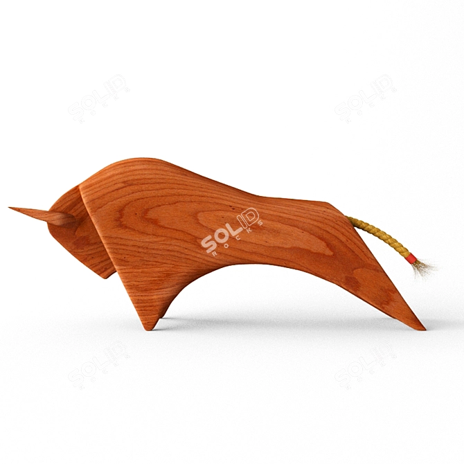 Handcrafted Wooden Bull Sculpture 3D model image 1