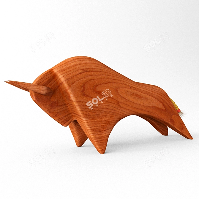 Handcrafted Wooden Bull Sculpture 3D model image 2