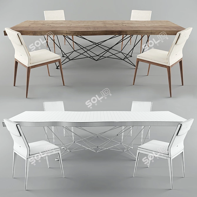 Gordon Deep Wood Table & Sofia Chair- Luxurious Set 3D model image 1