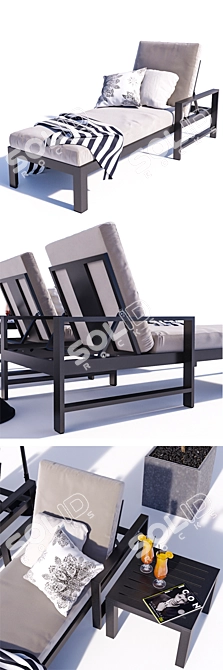 Indio Metal Outdoor Set: Chaise & Side Table 3D model image 2