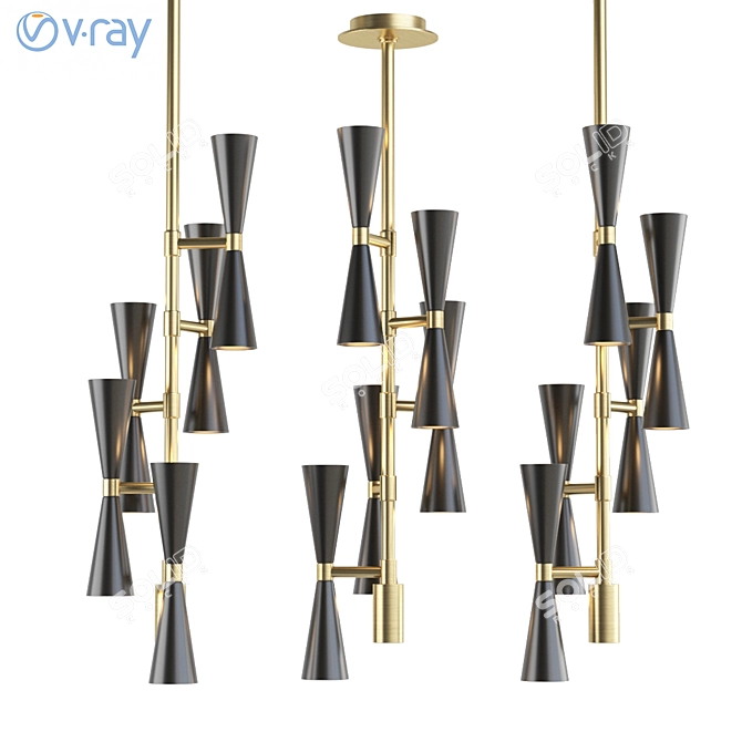 Retro Brass Pendant Chandelier 3D model image 1