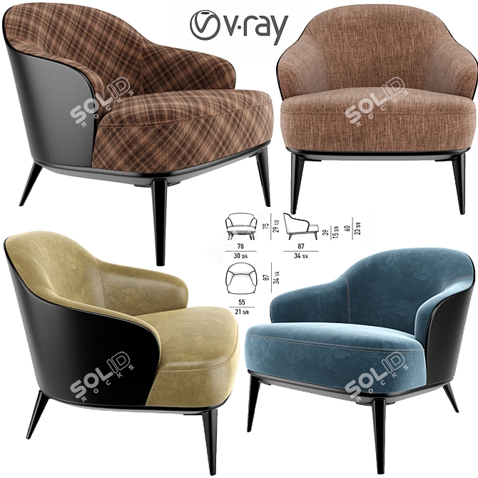 Modern Leslie Armchair: Stylish, Comfortable, and Compact 3D model image 1