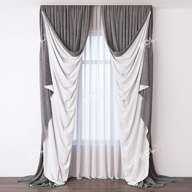 Elegant Sheer Window Curtain 3D model image 1