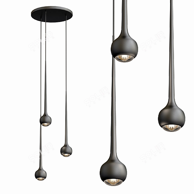 Elegant Trio Round Suspension Lamp 3D model image 1