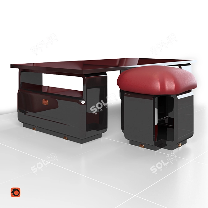 Burgundy Coffee Table and Pouf Set 3D model image 1