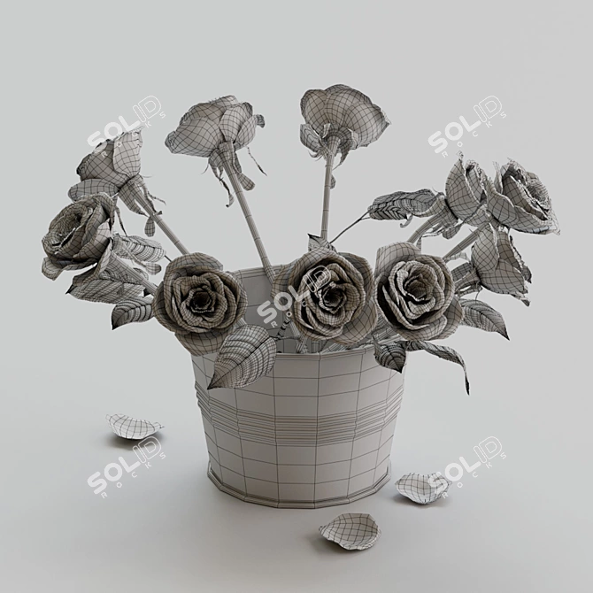 3D Roses Bucket: Exquisite Floral Replicas 3D model image 2