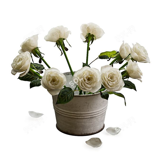 3D Roses Bucket: Exquisite Floral Replicas 3D model image 3
