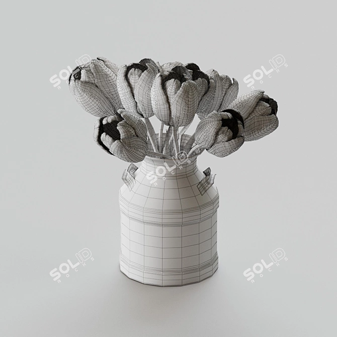 3D Tulips in Antique Milk Can 3D model image 2