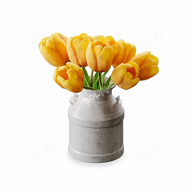 3D Tulips in Antique Milk Can 3D model image 3