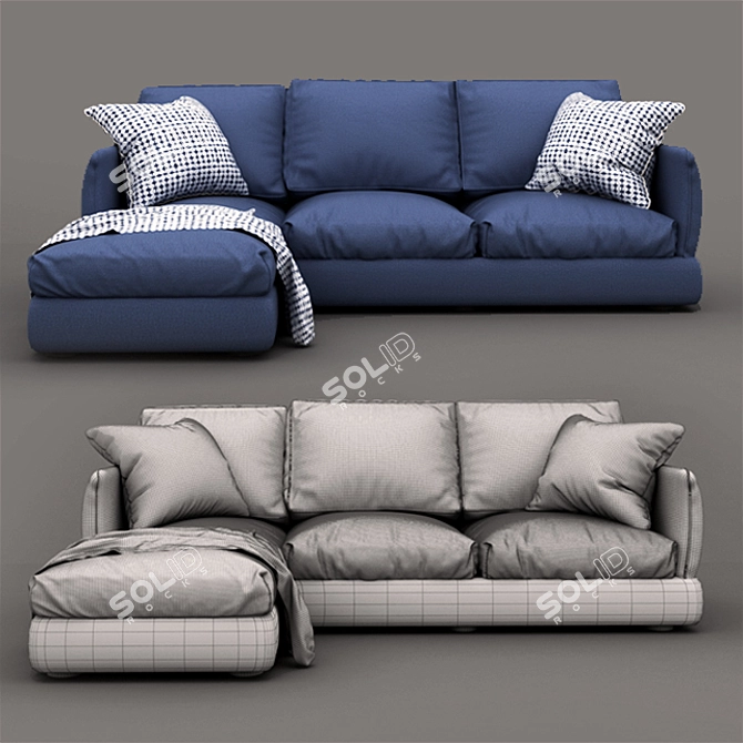 Elegant Indigo Sofa: 192 x 178 x 97 cm 3D model image 2