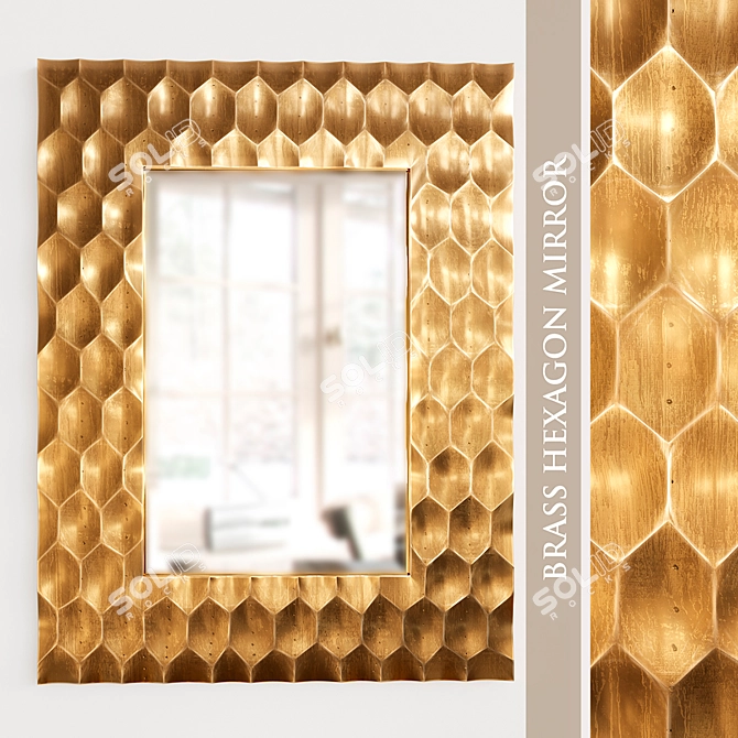 Hex Brass Mirror • Modern Wall Decor 3D model image 1