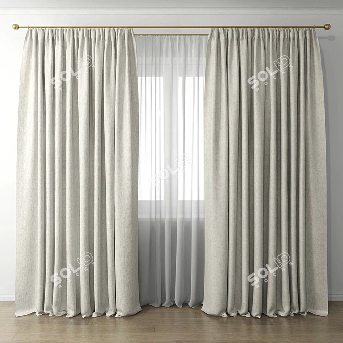 Elegant Window Curtains 3D model image 1