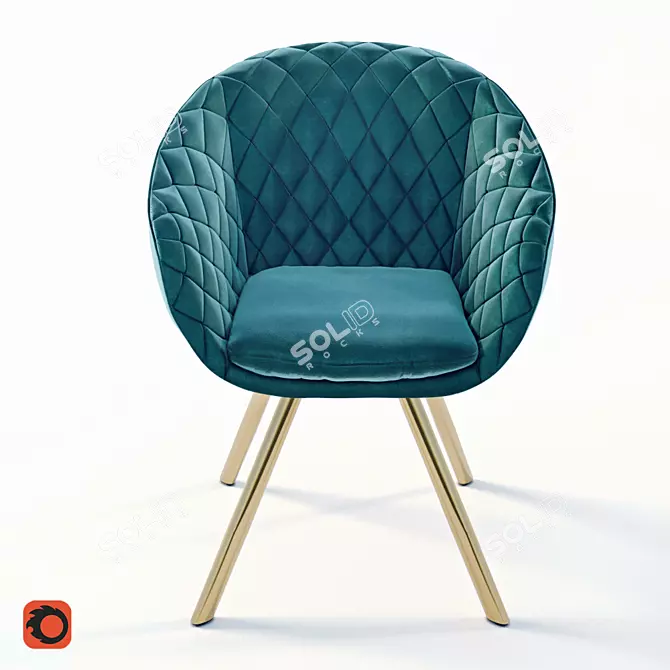 Vintage Blue Velvet Dining Armchair 3D model image 1