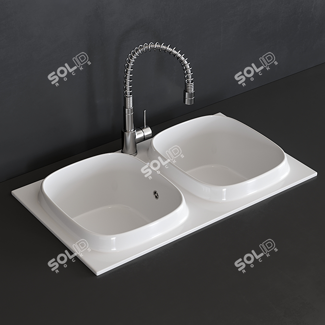 UP Double Bowl Ceramic Kitchen Sink 3D model image 1