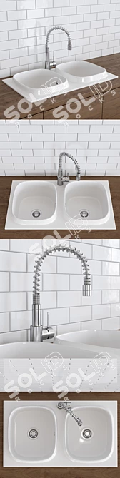 UP Double Bowl Ceramic Kitchen Sink 3D model image 2