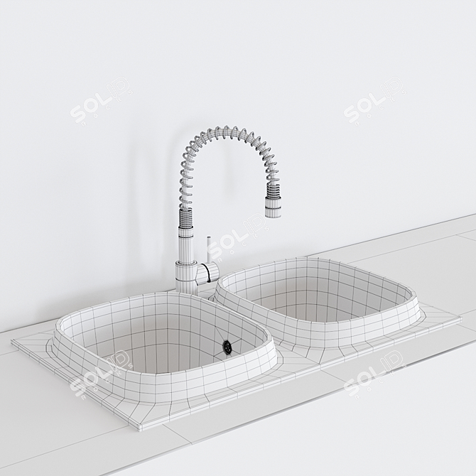 UP Double Bowl Ceramic Kitchen Sink 3D model image 3