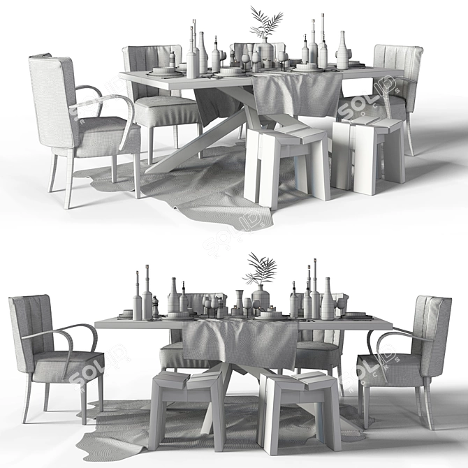 DIALMA BROWN Recycled Wood Dining Set 3D model image 2