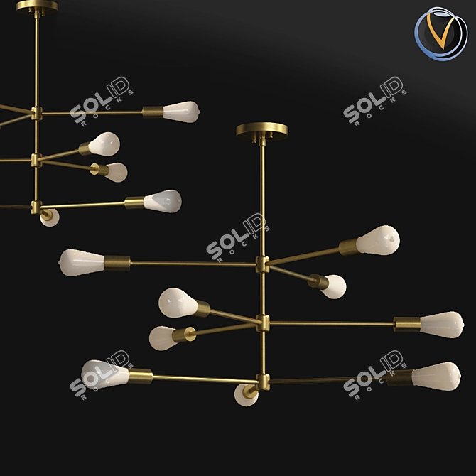 Contemporary Brass Glass Chandelier 3D model image 1