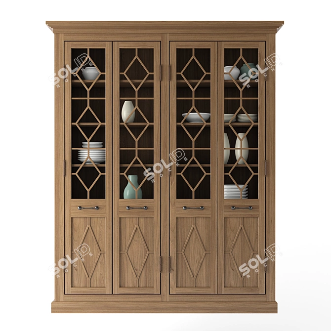 Georgian Fretwork Buffet: Antique Natural Elm 3D model image 1