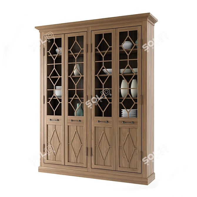 Georgian Fretwork Buffet: Antique Natural Elm 3D model image 2