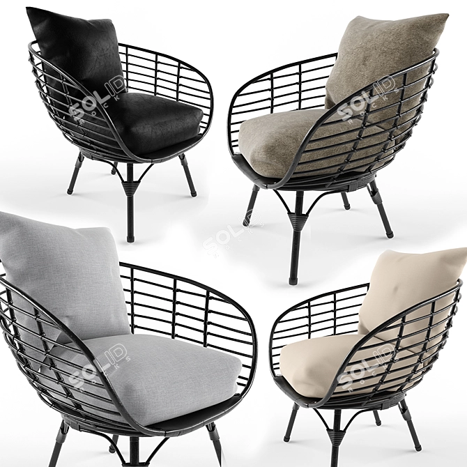 Sleek Black Wicker Chair: All-Weather Comfort 3D model image 1