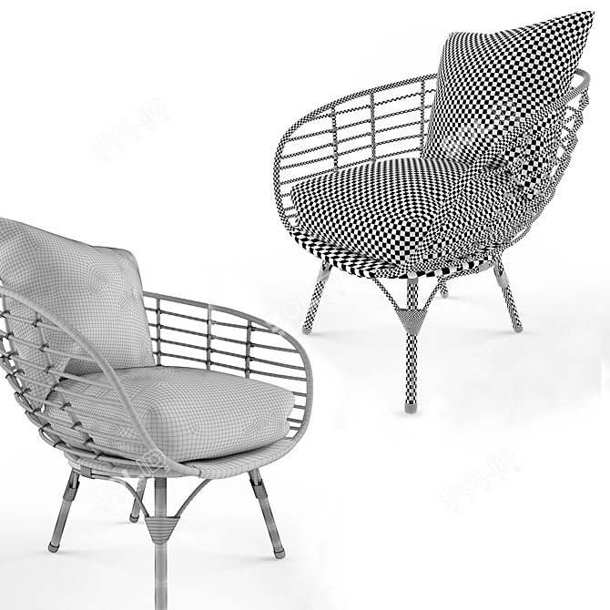 Sleek Black Wicker Chair: All-Weather Comfort 3D model image 3