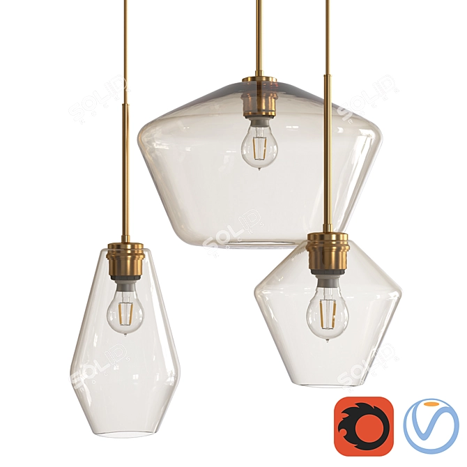 Elegant Glass Geo Chandelier 3D model image 1