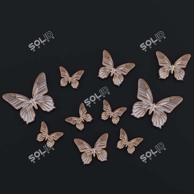 Elegant Fluttering Butterflies Metal Wall Decor 3D model image 1