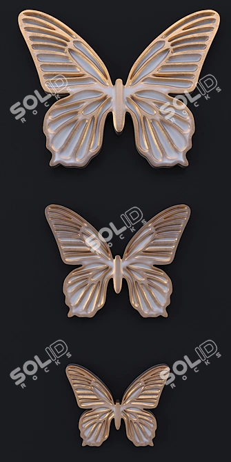 Elegant Fluttering Butterflies Metal Wall Decor 3D model image 2