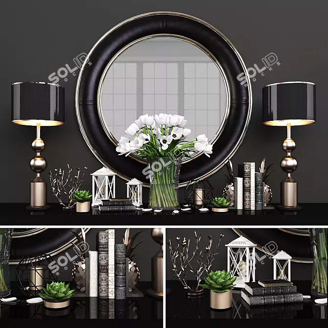 Elegant Decor Set: Console, Mirror, Lamps, Flowers 3D model image 1