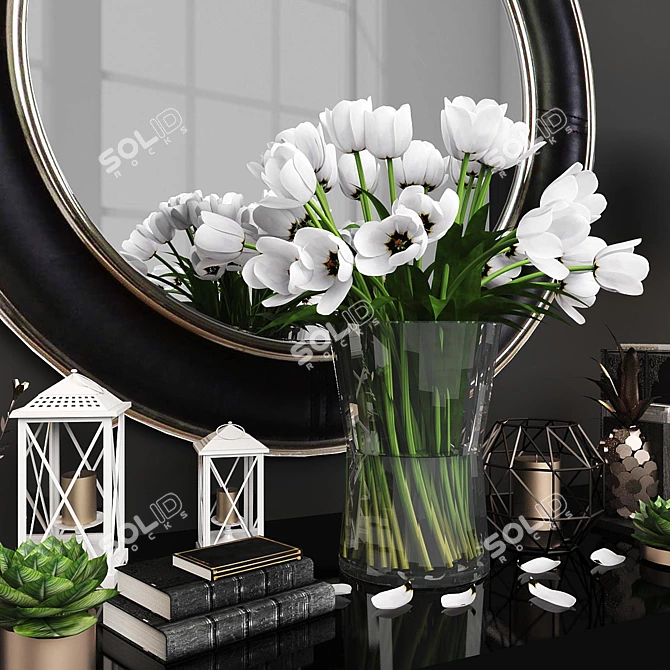 Elegant Decor Set: Console, Mirror, Lamps, Flowers 3D model image 2