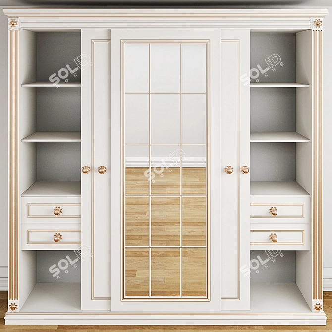 Elegant Neoclassic Sliding Wardrobes 3D model image 1