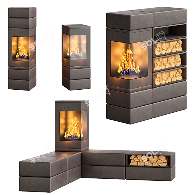 Modern Wall-Mounted Fireplace: #4 3D model image 1