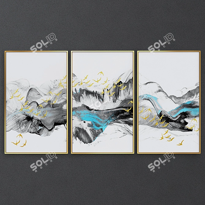 Modern Abstract 3-Piece Wall Art 3D model image 1