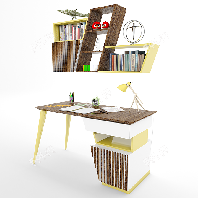  Tarz Study Desk and Bookshelf Set 3D model image 1