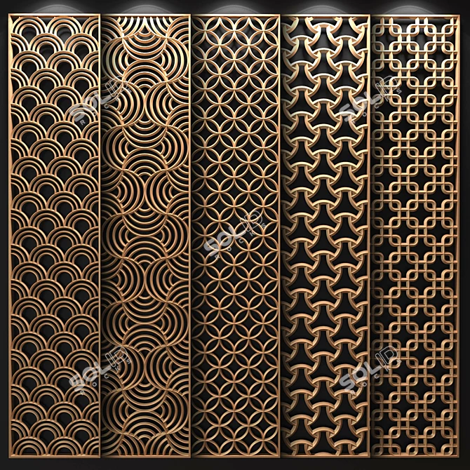 Geometric Brass Decorative Partition Set 3D model image 1