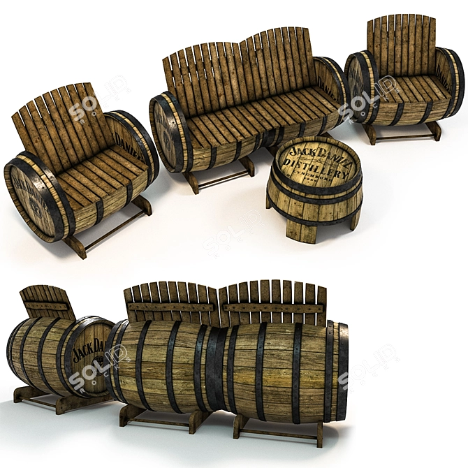 Barrel Chic 845mm Sofa Set 3D model image 1