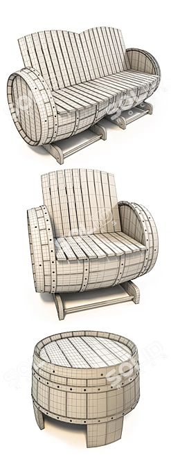 Barrel Chic 845mm Sofa Set 3D model image 3