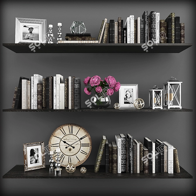 Versatile Decor Set - Shelf, Frames, Candleholders 3D model image 1